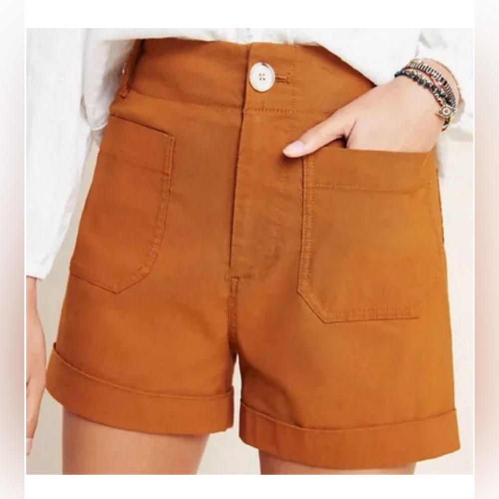 Anthropologie Megan Patch Cuffed High Rise Shorts Women’s size 25 Caramel